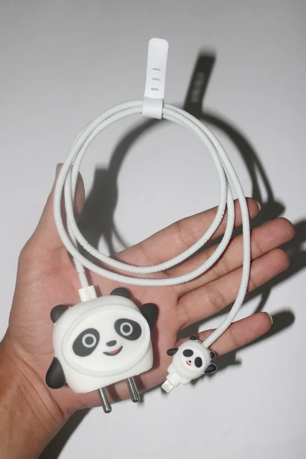 Panda_Silicone_Charger_Cable_Protector_Set_Of_4_Black_White-_Only_for_Iphone_(18-20_Watt_Charger)