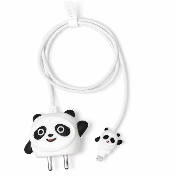 Panda_Silicone_Charger_Cable_Protector_Set_Of_4_Black_White-_Only_for_Iphone_(18-20_Watt_Charger)