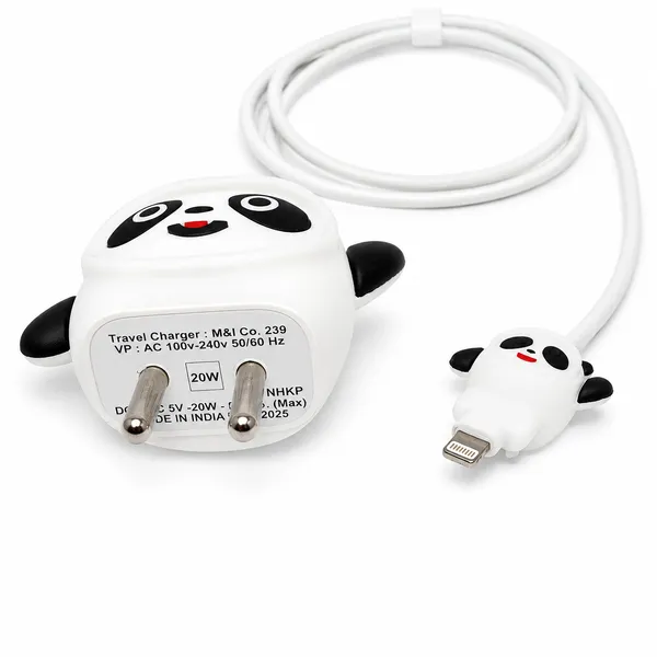 Panda_Silicone_Charger_Cable_Protector_Set_Of_4_Black_White-_Only_for_Iphone_(18-20_Watt_Charger)
