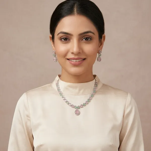 Multicolor_Brass_&_Cubic_Zirconia_Necklace_Set_For_Women