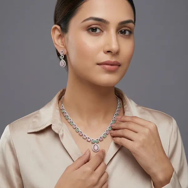 Multicolor_Brass_&_Cubic_Zirconia_Necklace_Set_For_Women