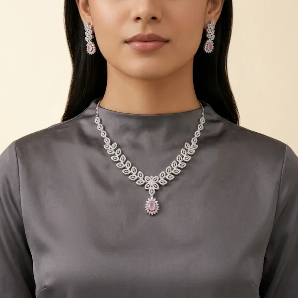 Multicolor_Brass_&_Cubic_Zirconia_Necklace_Set_For_Women
