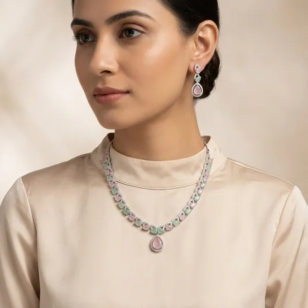 Multicolor_Brass_&_Cubic_Zirconia_Necklace_Set_For_Women