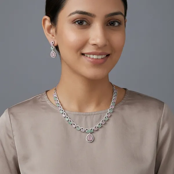 Multicolor_Brass_&_Cubic_Zirconia_Necklace_Set_For_Women