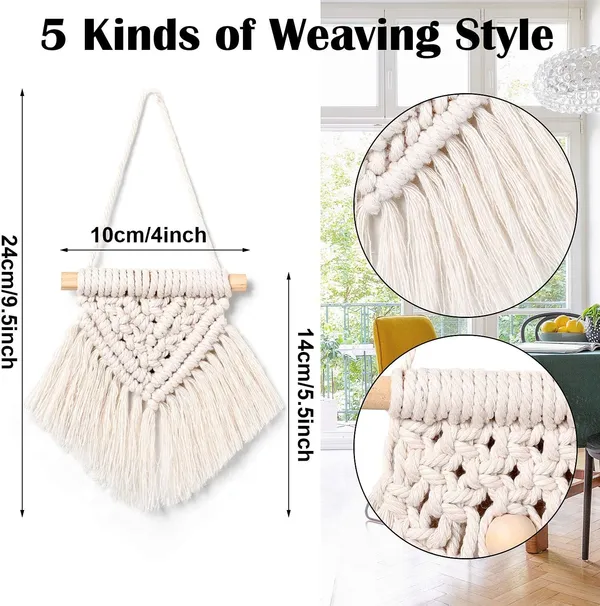 5_Pcs_Mini_Macrame_Wall_Hanging_|_Boho_Cotton_Tassel_DÃ©cor