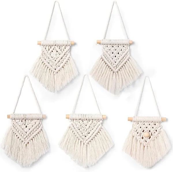 5_Pcs_Mini_Macrame_Wall_Hanging_|_Boho_Cotton_Tassel_DÃ©cor