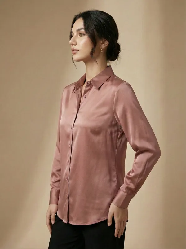 Rosé_Éclat_Rose_Gold_Cotton_Satin_Shirt_For_Women