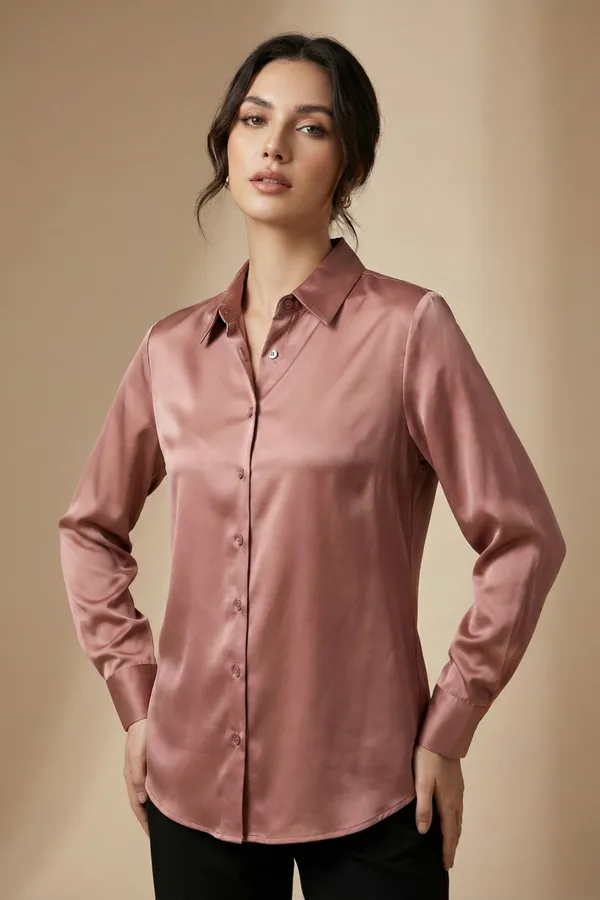 Rosé_Éclat_Rose_Gold_Cotton_Satin_Shirt_For_Women