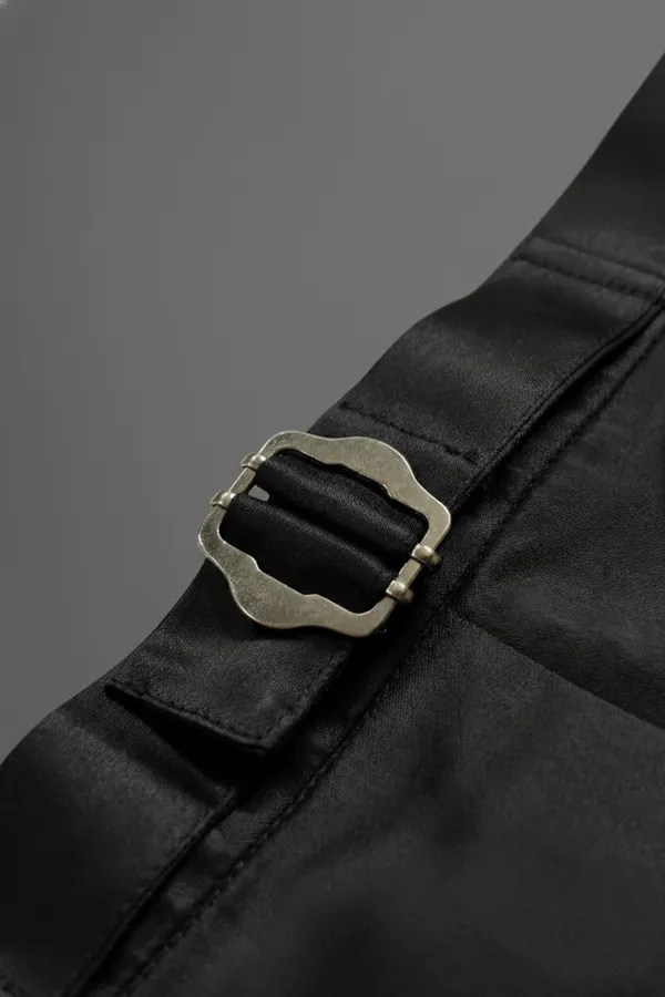 Noir_Poise_Black_Cotton_Satin_Side_Buckle_Skirt_For_Women