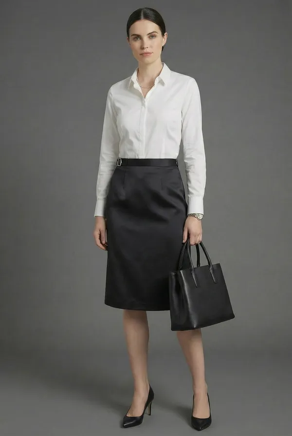 Noir_Poise_Black_Cotton_Satin_Side_Buckle_Skirt_For_Women