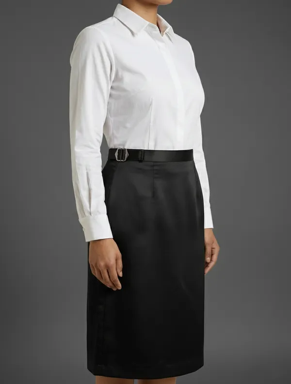 Noir_Poise_Black_Cotton_Satin_Side_Buckle_Skirt_For_Women