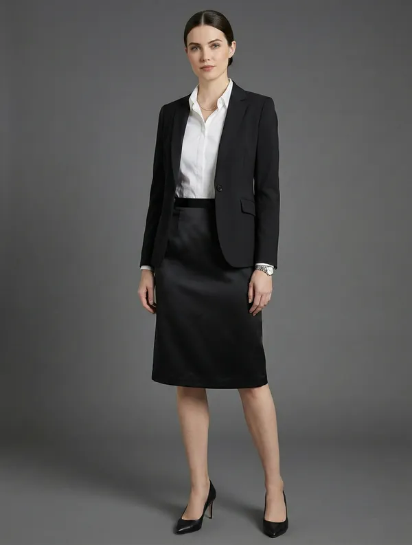 Noir_Poise_Black_Cotton_Satin_Side_Buckle_Skirt_For_Women
