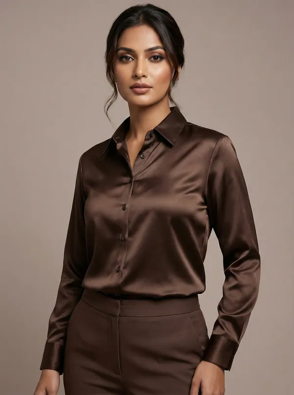 Mocha_Allure_Brown_Cotton_Satin_Formal_Shirt_For_Women