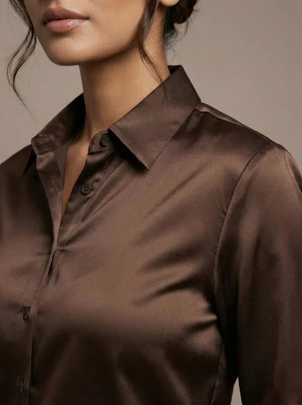 Mocha_Allure_Brown_Cotton_Satin_Formal_Shirt_For_Women