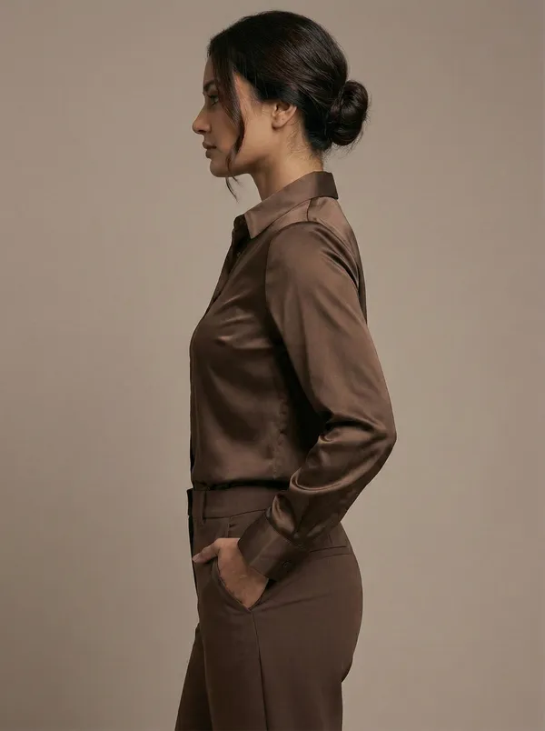 Mocha_Allure_Brown_Cotton_Satin_Formal_Shirt_For_Women