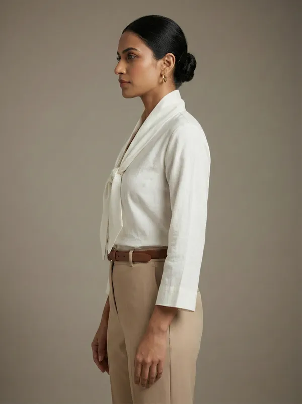 Ivoire_White_Cotton_Bow_Front_Top_For_Women