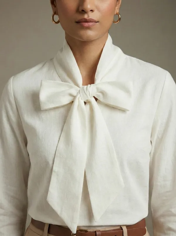 Ivoire_White_Cotton_Bow_Front_Top_For_Women