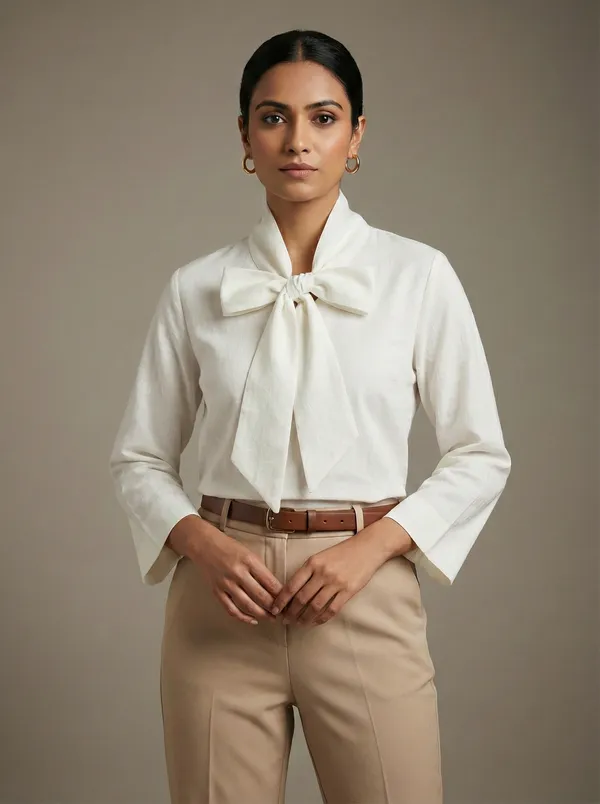 Ivoire_White_Cotton_Bow_Front_Top_For_Women
