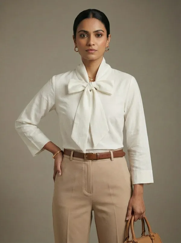 Ivoire_White_Cotton_Bow_Front_Top_For_Women