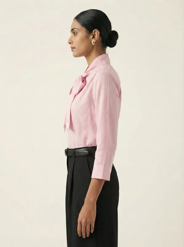 Pétale_Douce_Pink_Cotton_Bow_Front_Top_For_Women