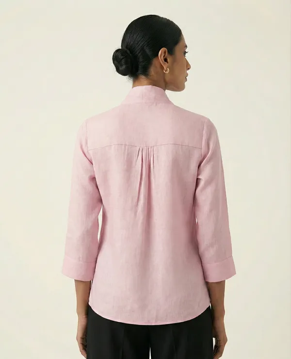 Pétale_Douce_Pink_Cotton_Bow_Front_Top_For_Women