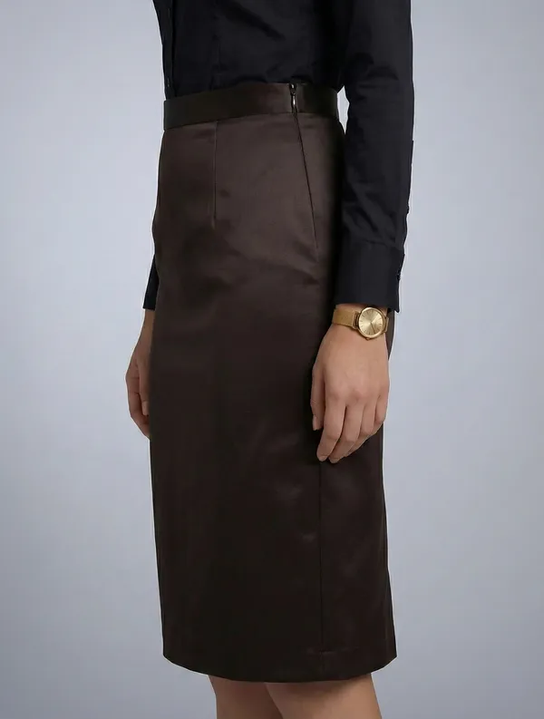 Mocha_Allure_Brown_Cotton_Satin_Tailored_Skirt_For_Women