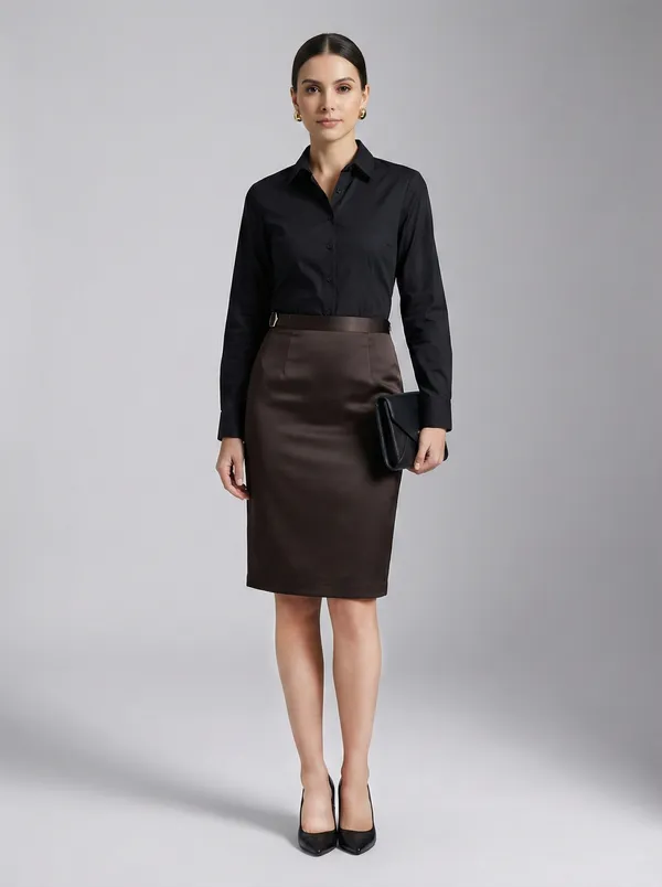 Mocha_Allure_Brown_Cotton_Satin_Tailored_Skirt_For_Women