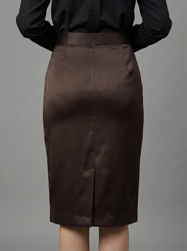Mocha_Allure_Brown_Cotton_Satin_Tailored_Skirt_For_Women