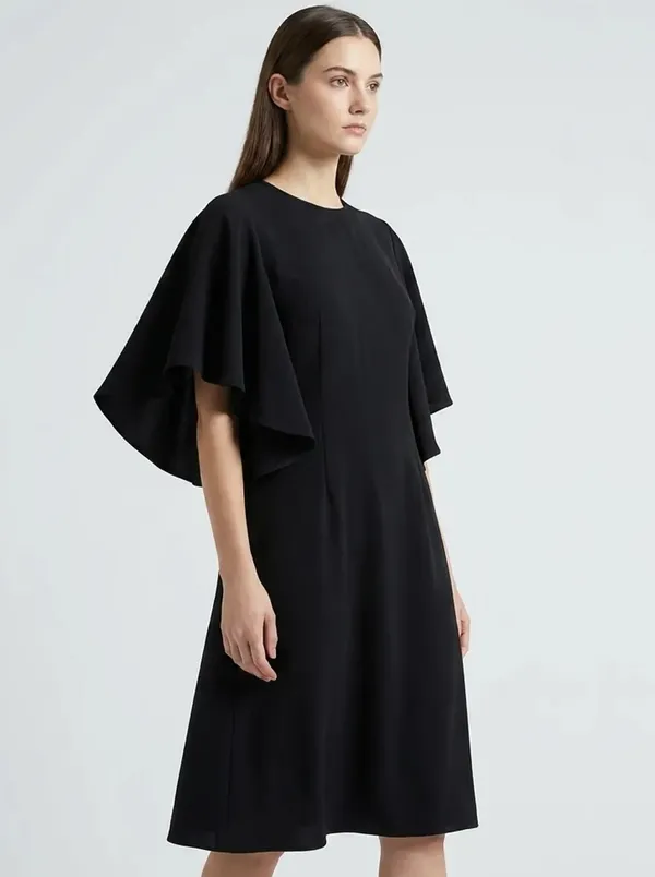 Ardoise_Élance_Black_Flowy_Sleeve_Shift_Dress_For_Women