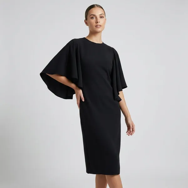 Ardoise_Élance_Black_Flowy_Sleeve_Shift_Dress_For_Women