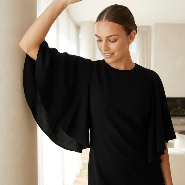Ardoise_Élance_Black_Flowy_Sleeve_Shift_Dress_For_Women