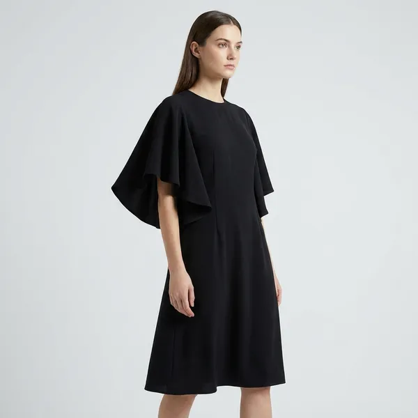 Ardoise_Élance_Black_Flowy_Sleeve_Shift_Dress_For_Women