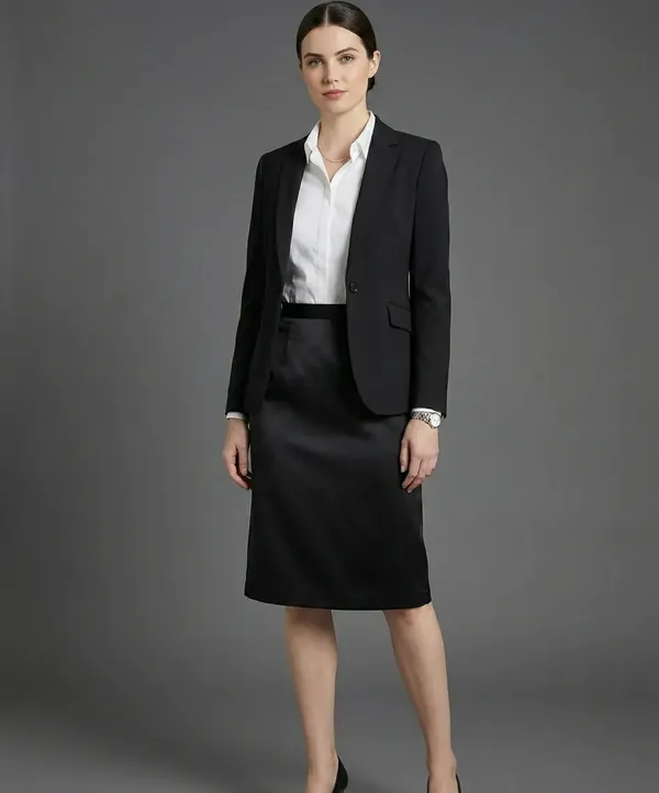 Noir_Poise_Black_Cotton_Satin_Side_Buckle_Skirt_For_Women