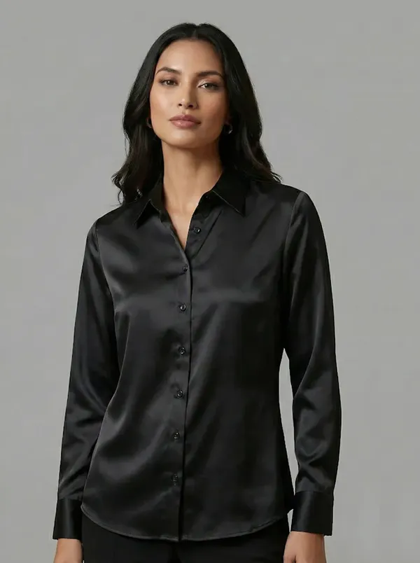 Noir_Poise_Black_Cotton_Satin_Formal_Shirt_For_Women