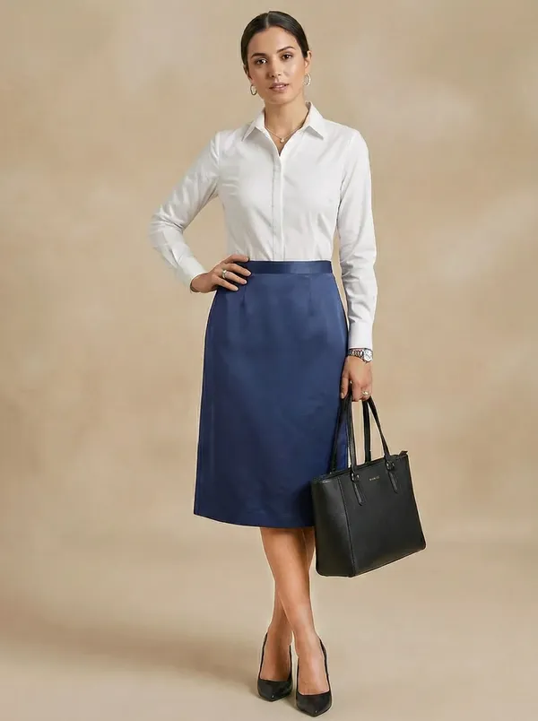 Azure_Poise_Blue_Cotton_Satin_Tailored_Skirt_For_Women