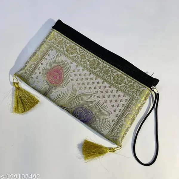 White_Banarasi_Silk_Brocade_Hand_Purse_For_Women