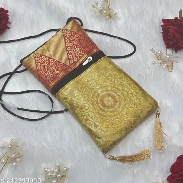 Gold_Banarasi_Silk_Brocade_Mobile_&_Coin_Bag_For_Women