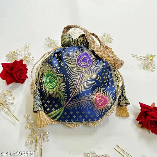 Navy_Blue_Banarasi_Silk_Brocade_Ethnic_Lace_Work_Potli_Bag