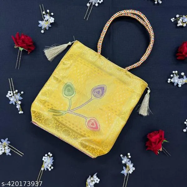 Yellow_Banarasi_Silk_Brocade_Handbag_For_Women