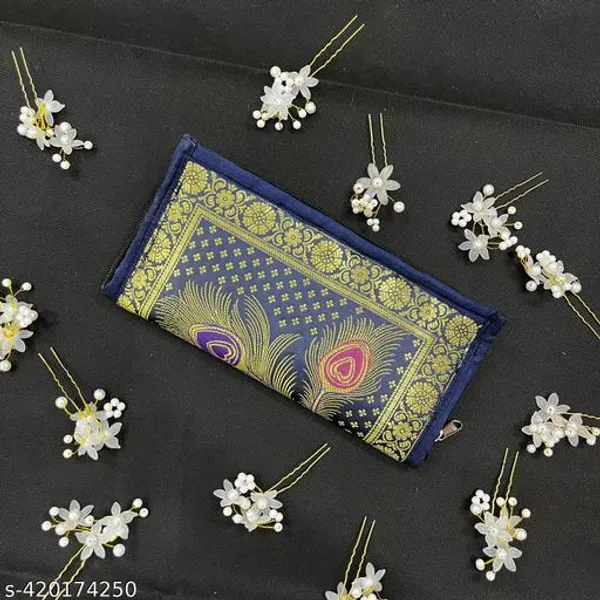 Navy_Blue_Banarasi_Silk_Brocade_Embellished_Clutch_For_Women