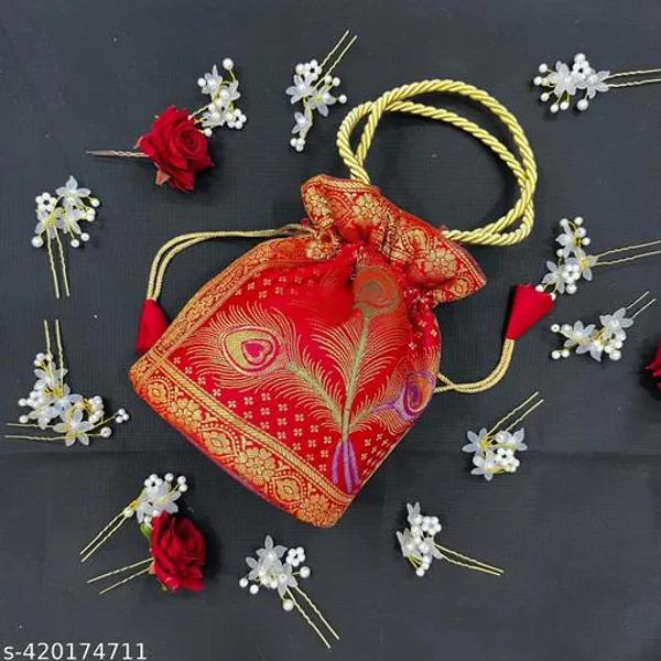 Red_Banarasi_Silk_Brocade_Potli_Bag_For_Women