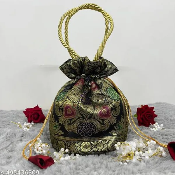 Stunning_Black_Banarasi_Silk_Brocade_Embellished_Potli_Bag_For_Women