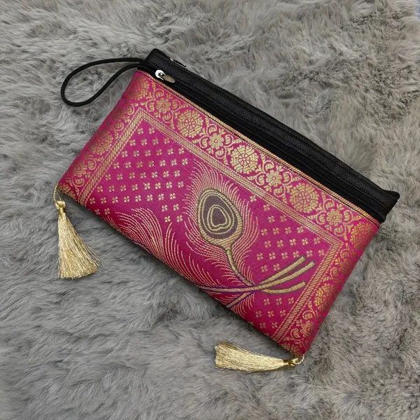 Rani_Pink_Banarasi_Silk_Brocade_Zari_Woven_Wallet_For_Women