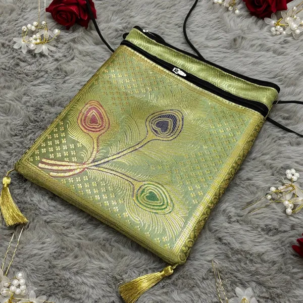 Green_Banarasi_Silk_Brocade_Sling_Bag_For_Women
