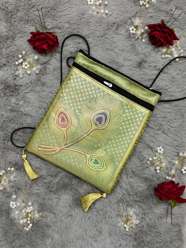 Green_Banarasi_Silk_Brocade_Sling_Bag_For_Women