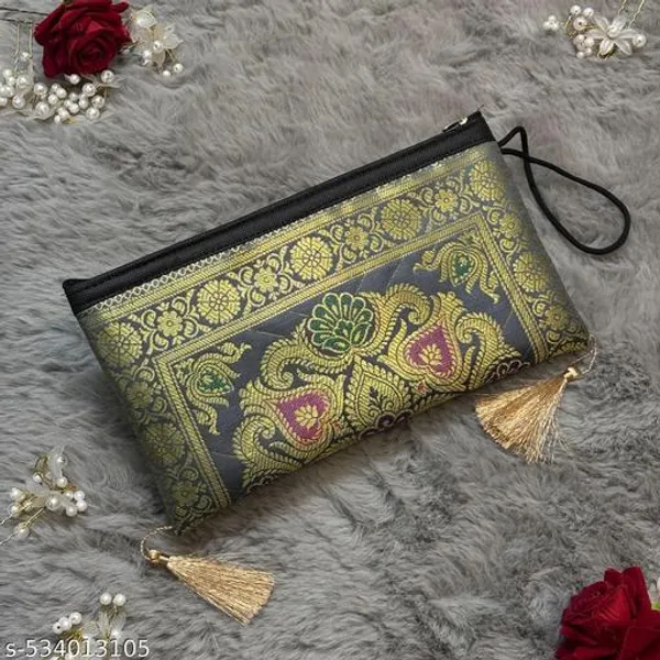 Grey_Banarasi_Silk_Brocade_Clutch_Purse_For_Women