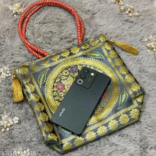 Grey_Banarasi_Silk_Brocade_Floral_Zari_Potli_Bag_For_Women