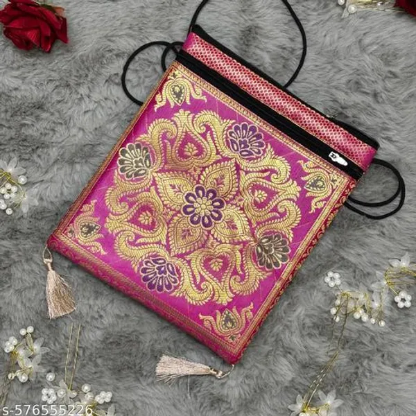 Pink_Banarasi_Silk_Brocade_Sling_Bag_For_Women