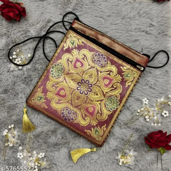 Maroon_Banarasi_Silk_Brocade_Sling_Bag_For_Women