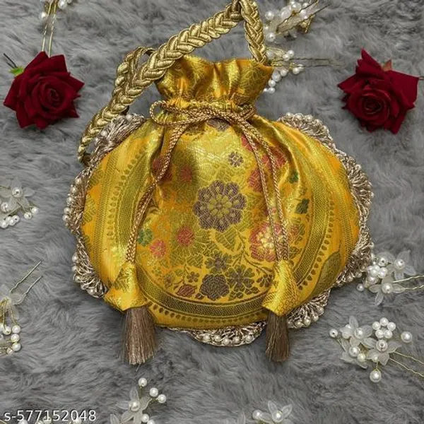 Bright_Yellow_Eccentric_Lace_Work_Banarasi_Potli_Bags
